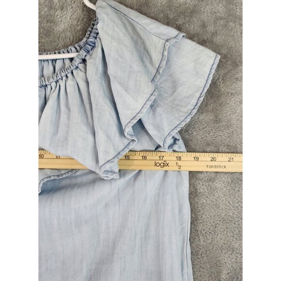 Sneak Peak Dress Womens Small Light Blue Chambray Off the Shoulder Casual Mini - Picture 4 of 11